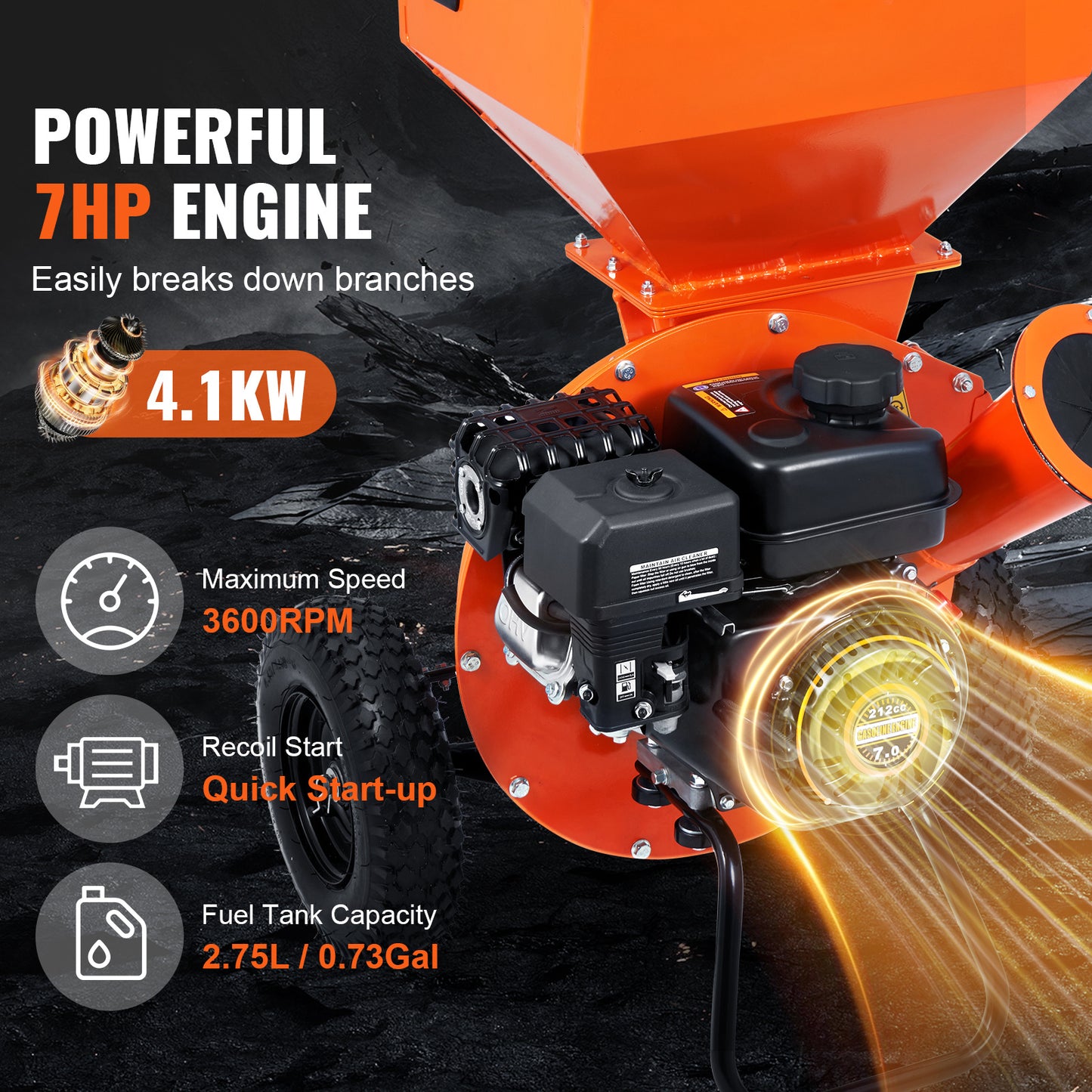 VEVOR Wood Chipper Shredder Mulcher Three In One Gas Power