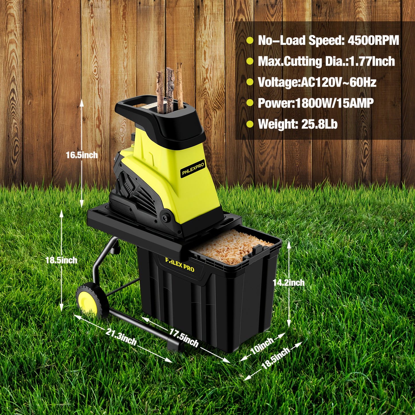 Electric Wood Chipper Shredder 15 Amp With Collecting Bin