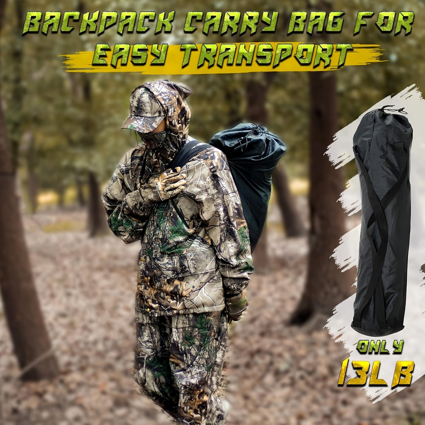 Heavy-Duty Pop-Up Hunting Blind - 288-Degree Wide-Angle Coverage, 3-4 Person Deer Blind with Quick Setup, Portable Ground Blind with Sturdy Frame for Hunting, Camouflage Outdoor Shelter (Compatible with Trees/Grass), Deer Hun