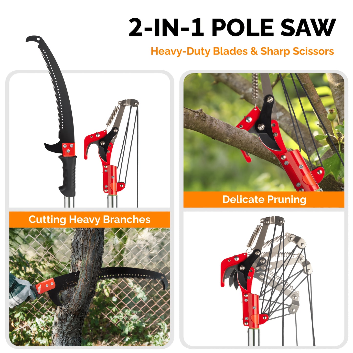 BONNLO Extendable Tree Pruner With Fiberglass Pole Saw