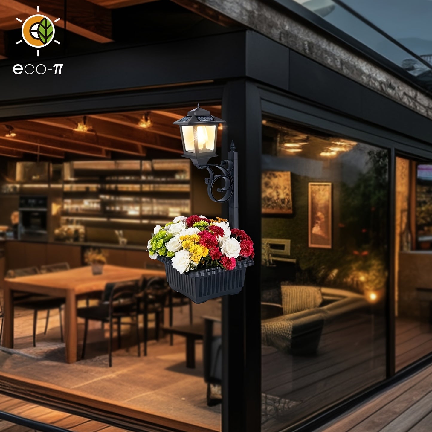 Solar-Powered Garden Street Lamp with Decorative Flower Pot - Parry's Picks