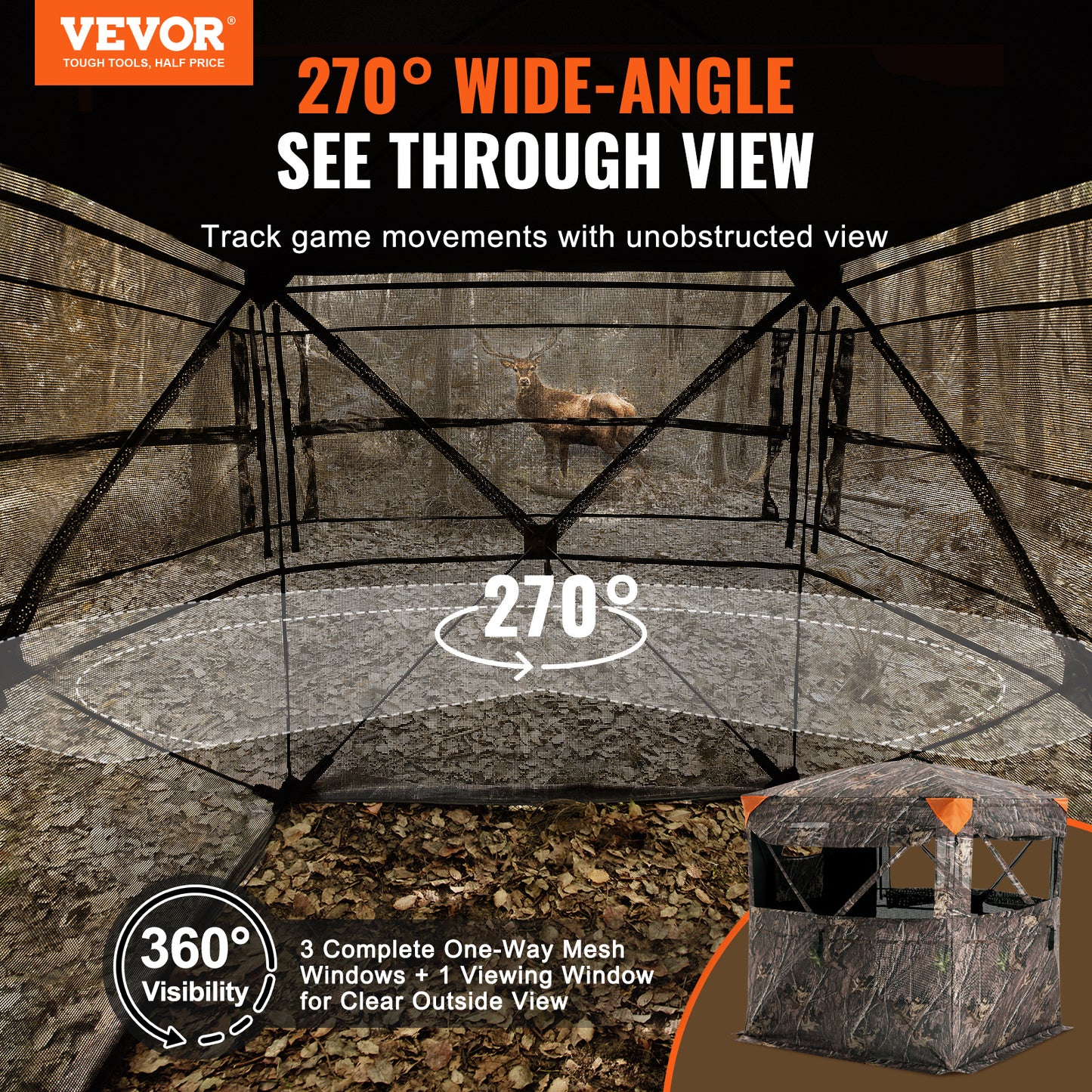 VEVOR 270 Degree One-Way Mesh Hunting Blind for Outdoor Adventures