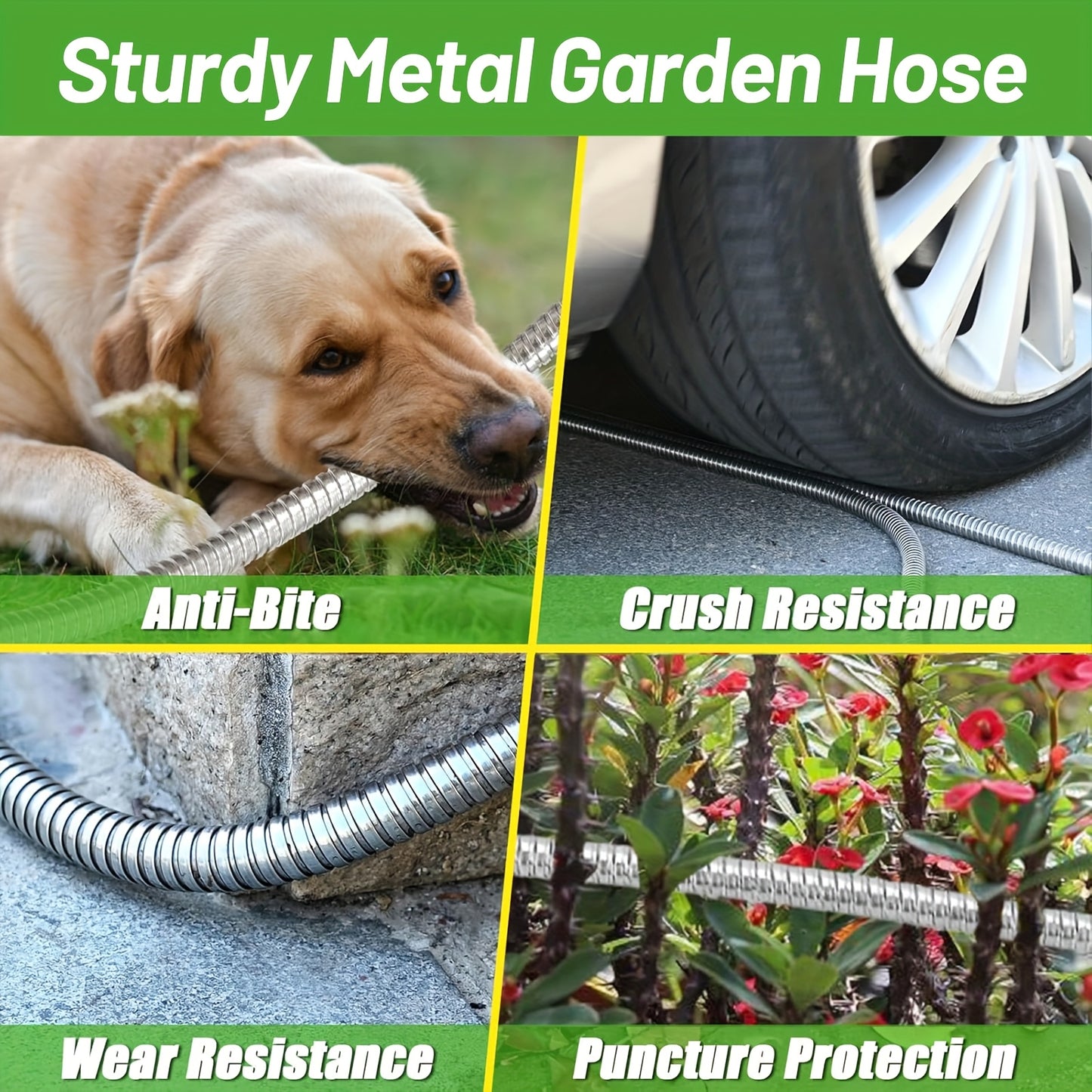 Stainless Steel Flexible Garden Hose with Green Spray Nozzle - Parry's Picks