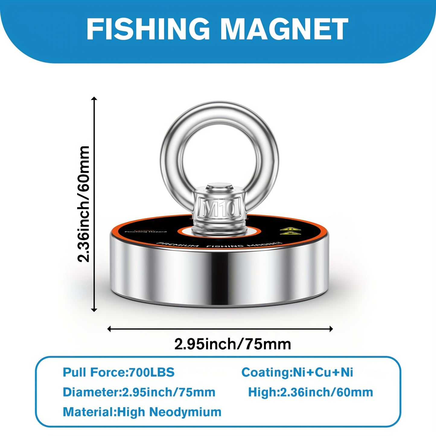 Fishing Magnet 700LBS Pulling Force Magnetic Fishing Kit