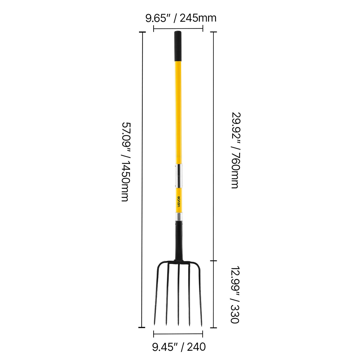 VEVOR Garden Fork With Fiberglass Handle 5 Tines Spading