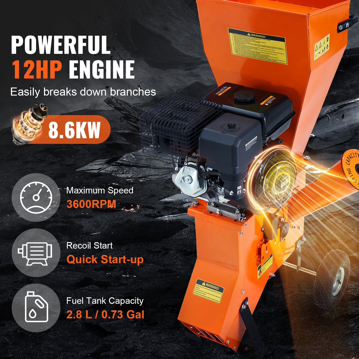 VEVOR Wood Chipper Shredder Mulcher Three In One Gas Power