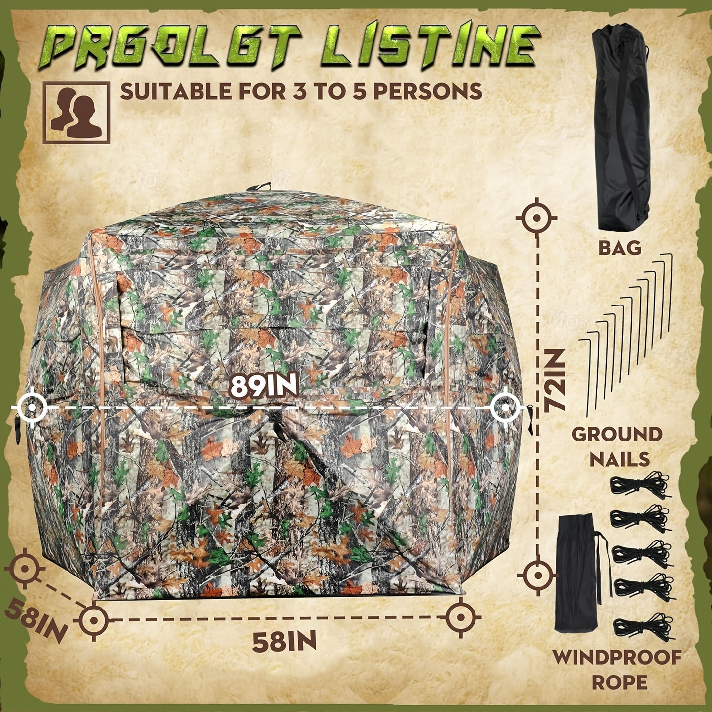 Heavy-Duty Pop-Up Hunting Blind - 288-Degree Wide-Angle Coverage, 3-4 Person Deer Blind with Quick Setup, Portable Ground Blind with Sturdy Frame for Hunting, Camouflage Outdoor Shelter (Compatible with Trees/Grass), Deer Hun