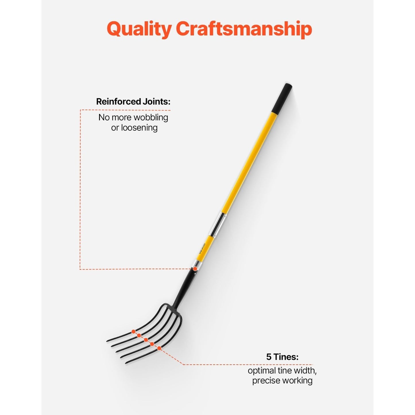 VEVOR Garden Fork With Fiberglass Handle 5 Tines Spading