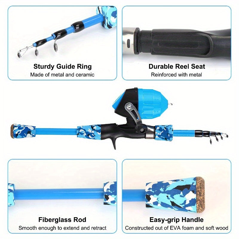 Telescopic Fishing Rod And Reel Starter Kit With Tackle Box