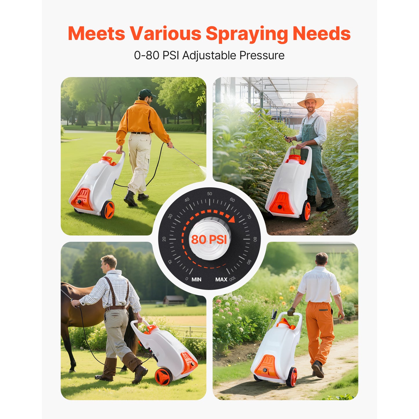 VEVOR Battery Powered Sprayer With Cart Wheeled 0 To 80 PSI