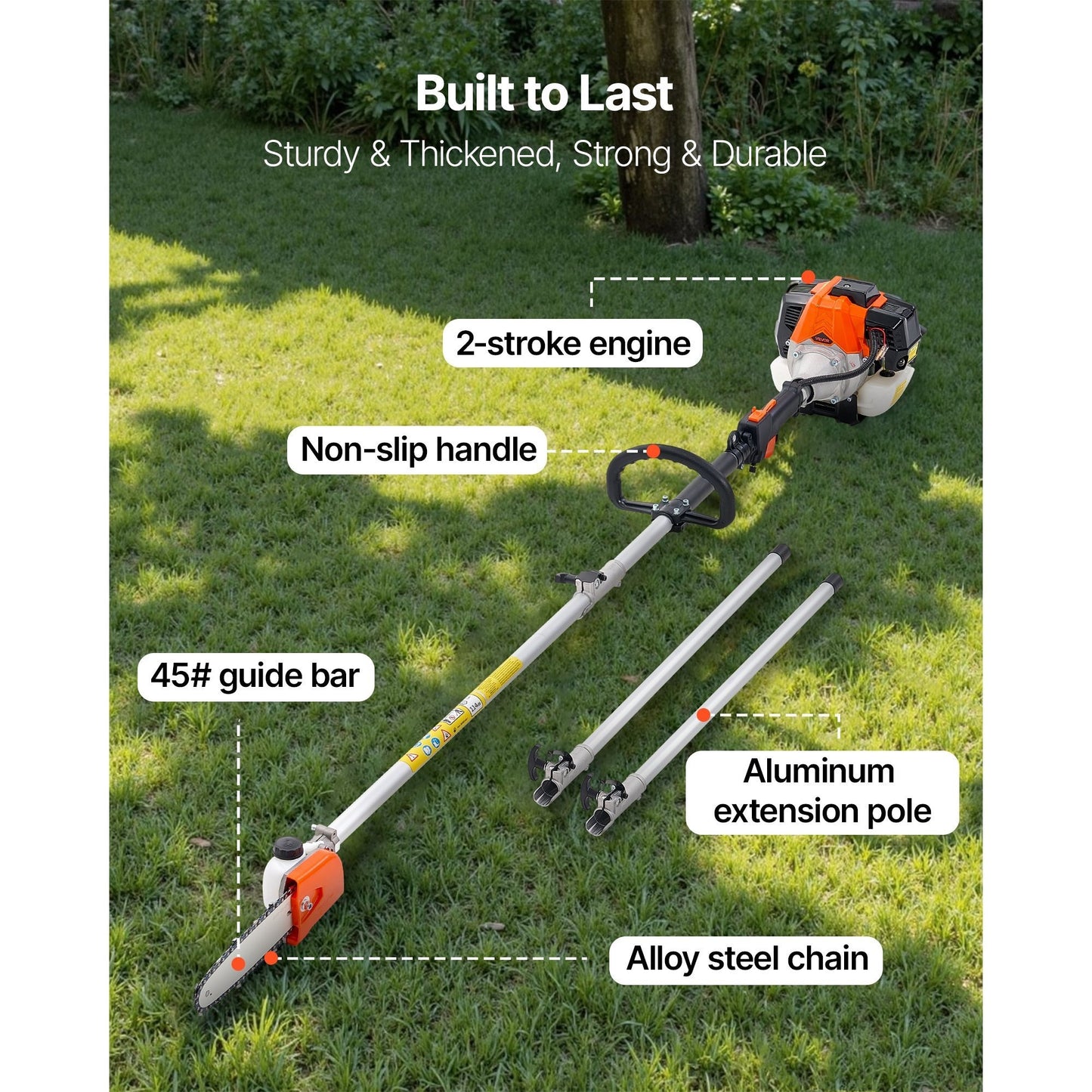 Gas Pole Saw With Extendable Pole For Tree Trimming