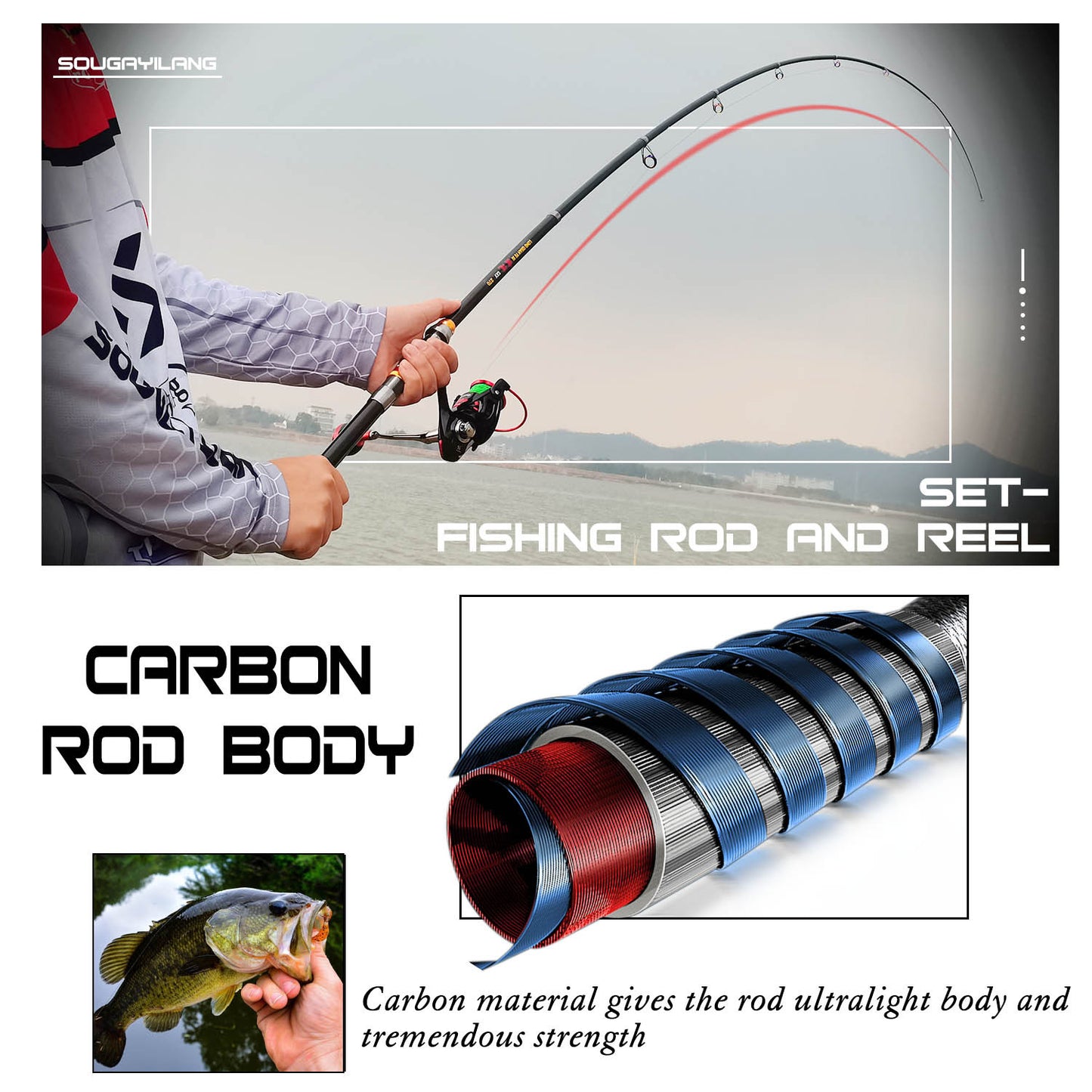 SOUGAYILANG Ultra Light Fishing Rod and Reel Combo Graphite