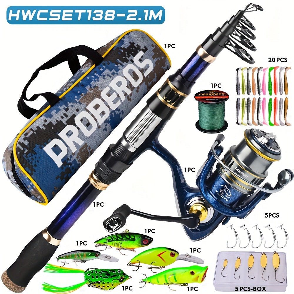 PROBEROS Telescopic Fishing Rod And Reel Combo Carbon Fiber