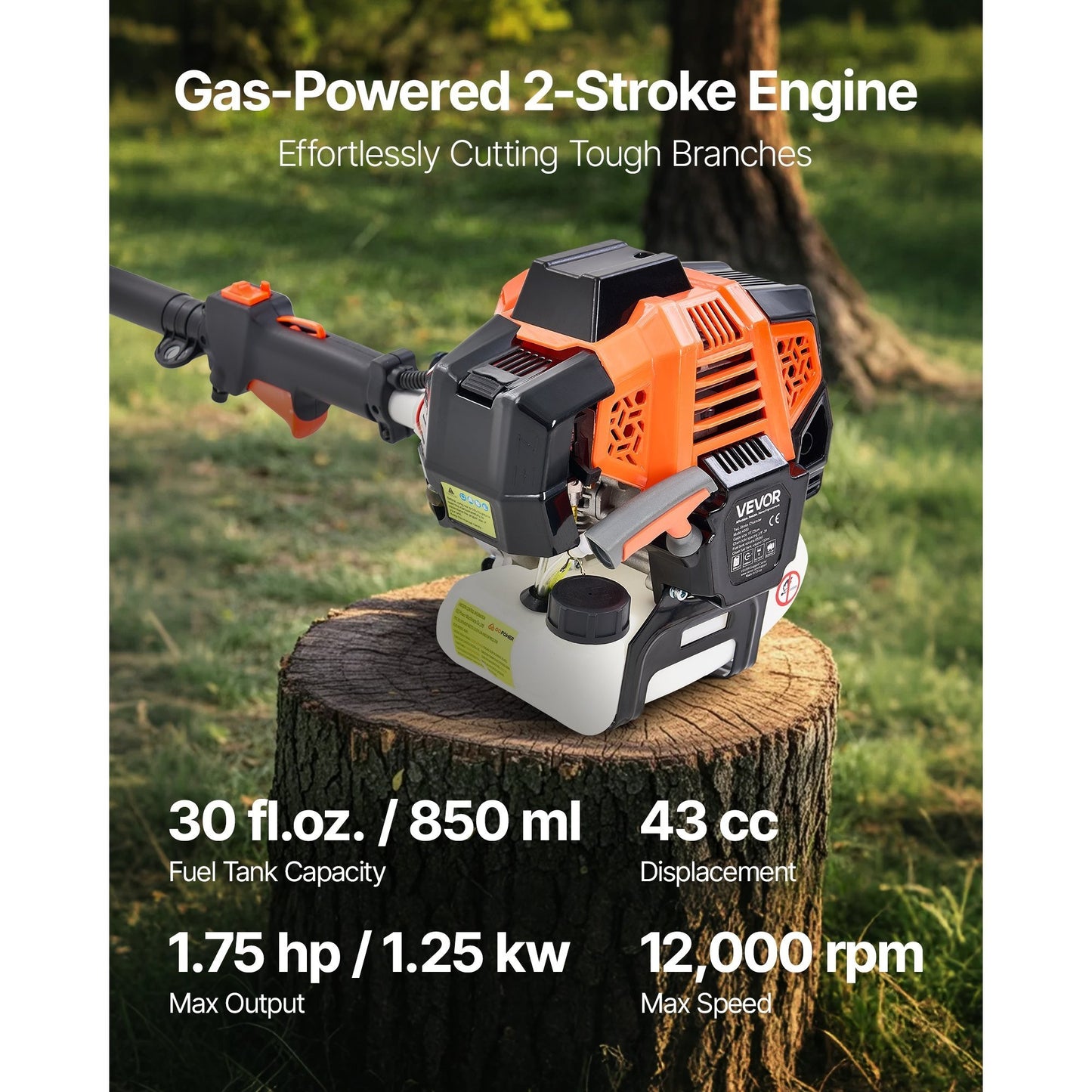 Gas Powered Pole Saw Rotatable Head Two Stroke Tree Trimmer