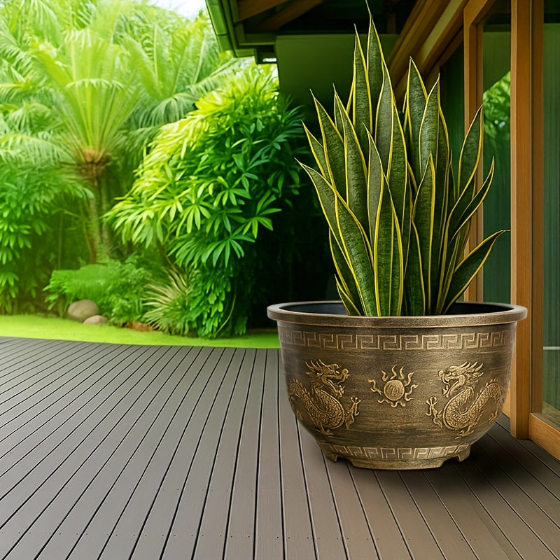 Dragon Pattern Resin Flower Pots With Drainage Holes