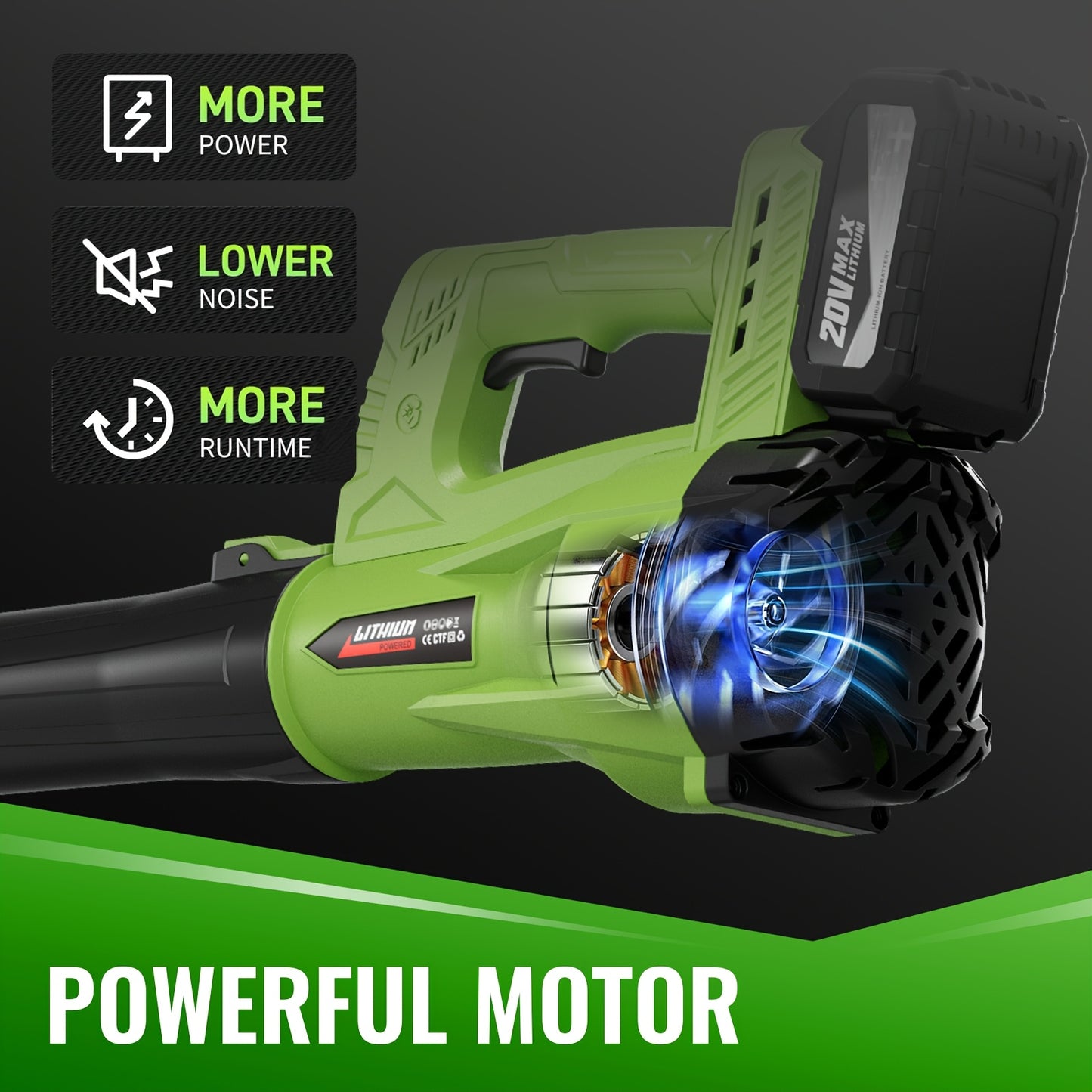 Cordless Leaf Blower 580CFM 160MPH With 4.0Ah Battery