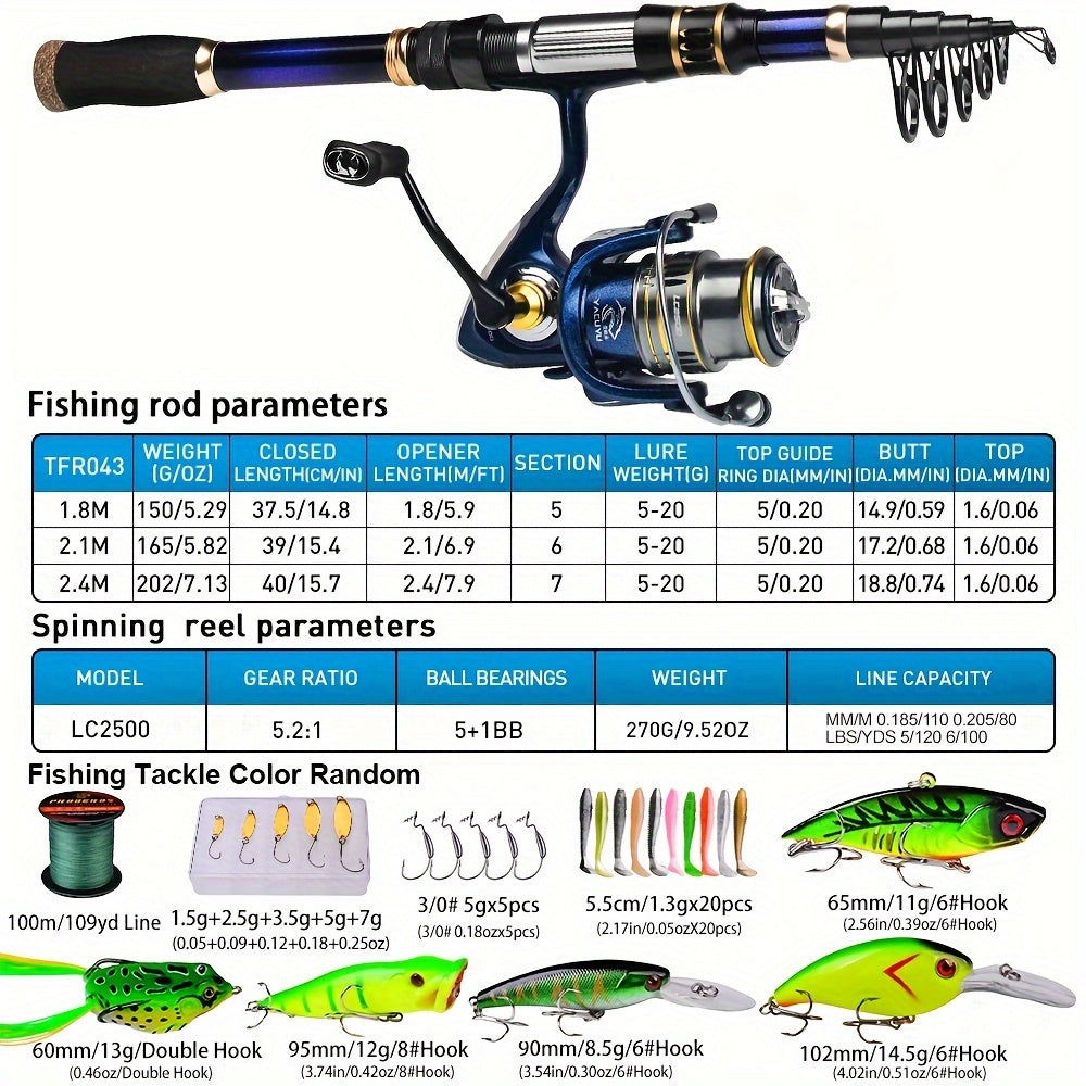 PROBEROS Telescopic Fishing Rod And Reel Combo Carbon Fiber