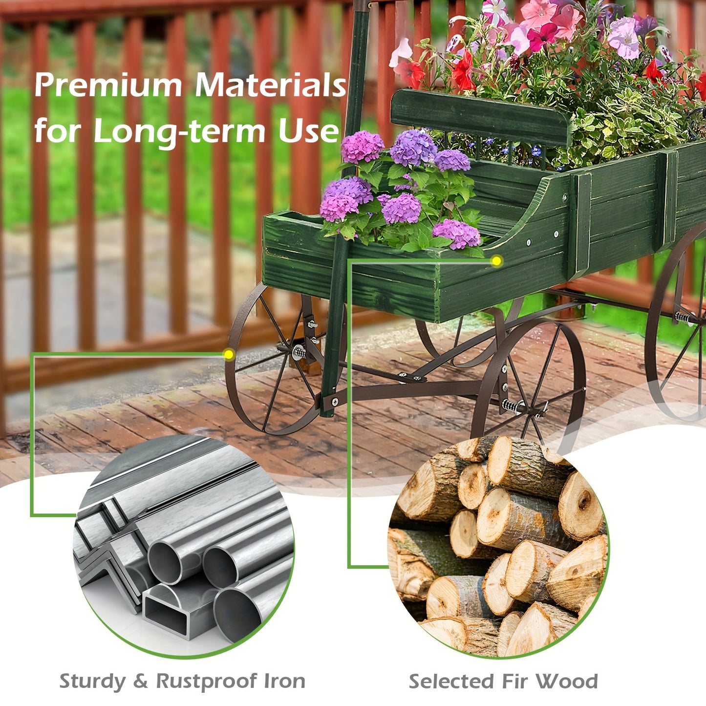 COSTWAY Wooden Garden Planter Wagon with Metal Wheels - Parry's Picks