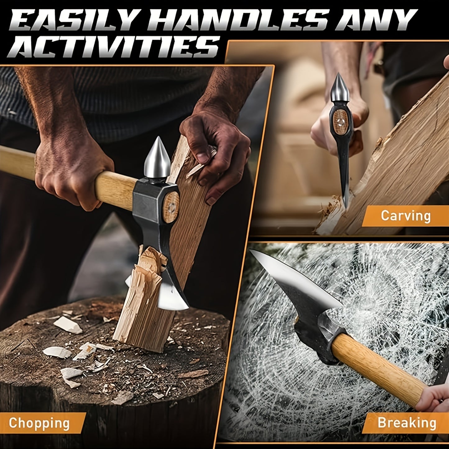Premium Outdoor Axe Set With Sharp Blade And Wooden Handle