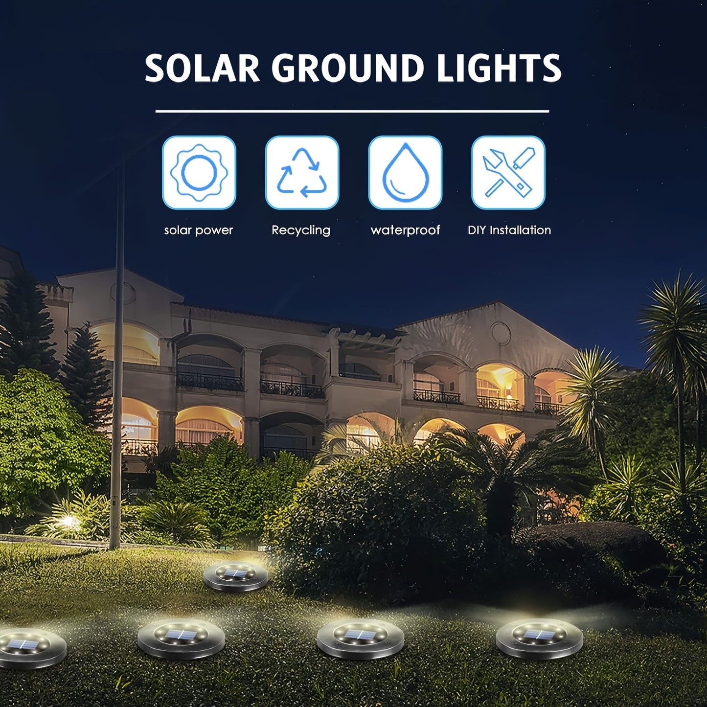 Solar Ground Lights Garden Pathway Outdoor Landscape Lights
