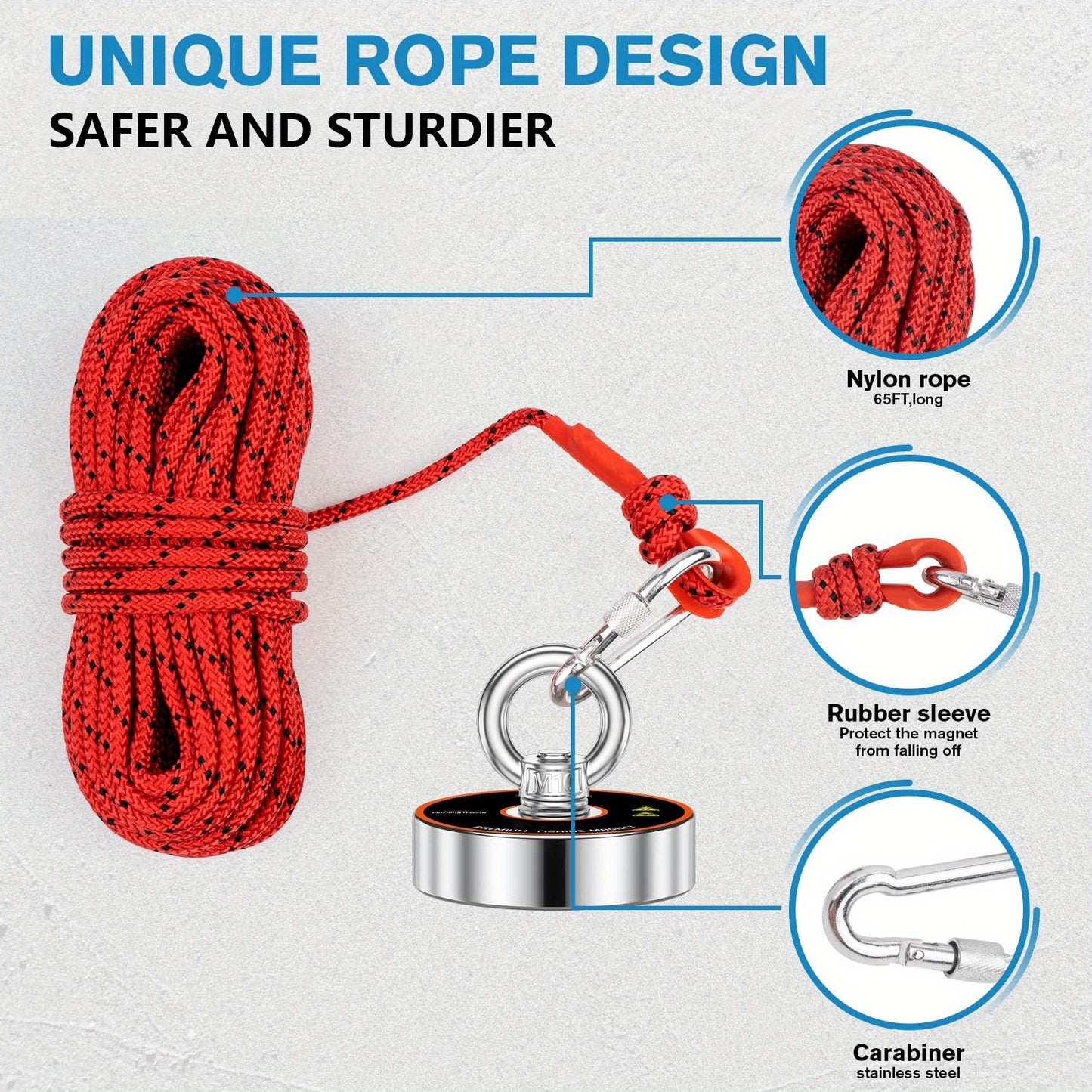 Fishing Magnet 700LBS Pulling Force Magnetic Fishing Kit