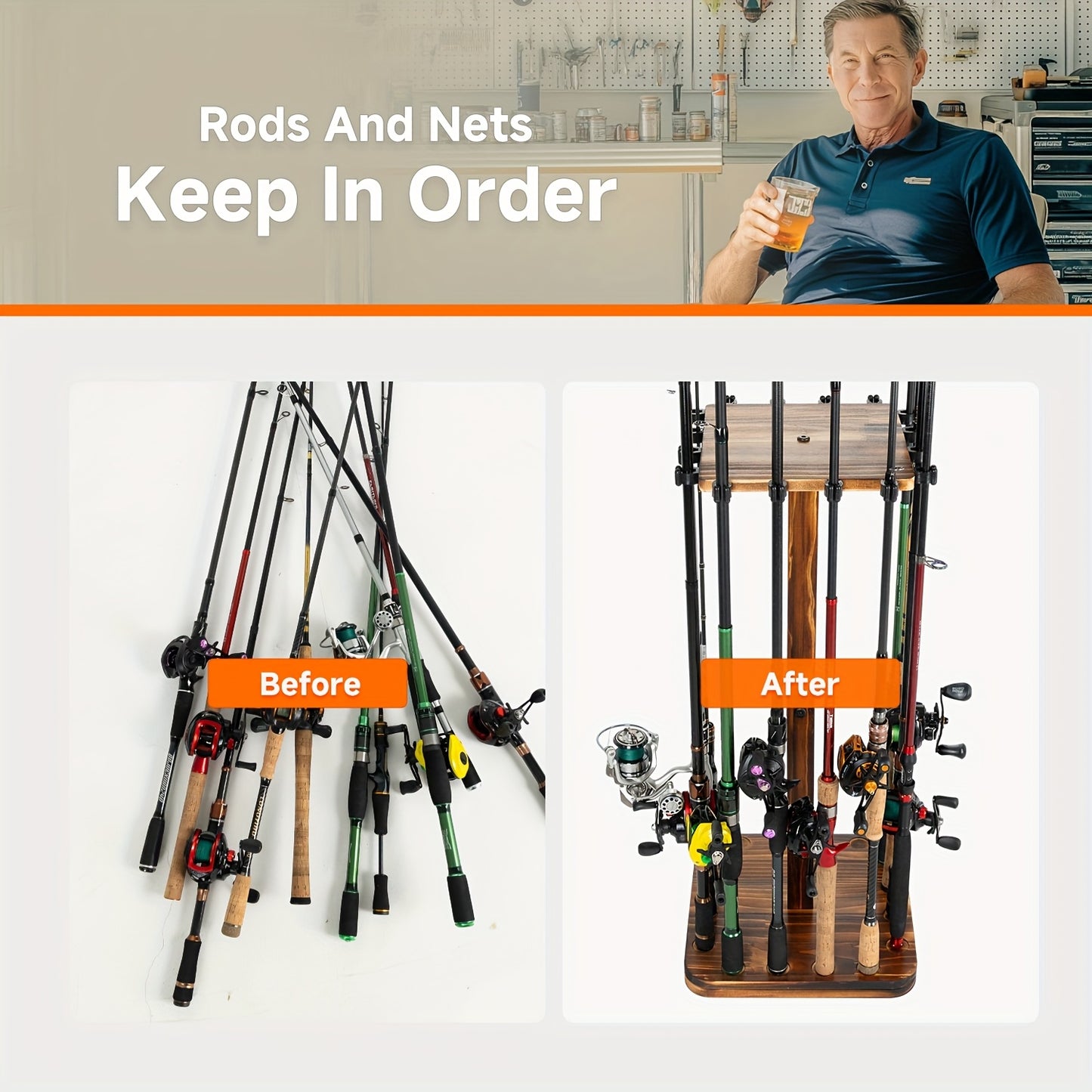 Ghosthorn Fishing Rod Holder 360 Degree Rotating Wooden Rack - Parry's Picks