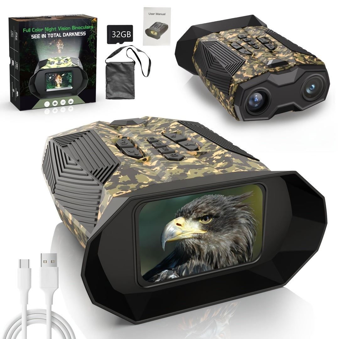 Night Vision Binoculars With 20X Digital Zoom, 3" Display, IR Illumination, Built-in Battery, USB Charge, 32GB Card. ABS Material, For Hunting, Camping, Sec. Ideal Gift For Valentine's, Thanksgiving, Christmas, New Year, Fath