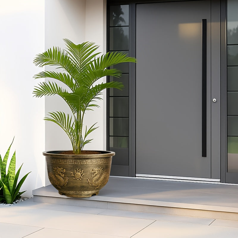 Dragon Pattern Resin Flower Pots With Drainage Holes