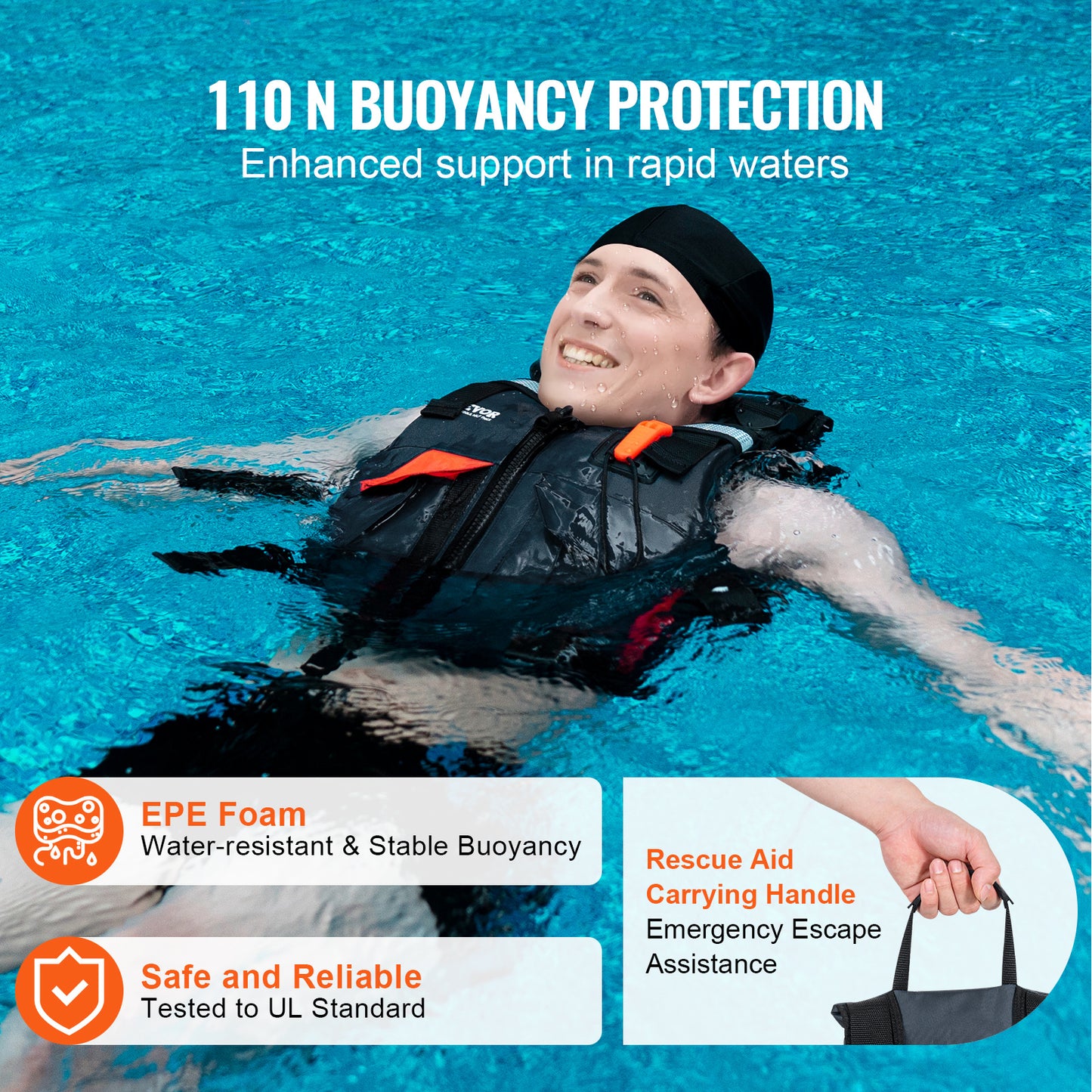VEVOR Watersports Life Vest PFD 110N Buoyancy Life Jacket