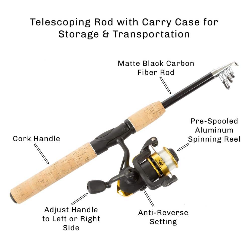Wakeman Outdoors Telescopic Carbon Fiber Rod And Reel Combo