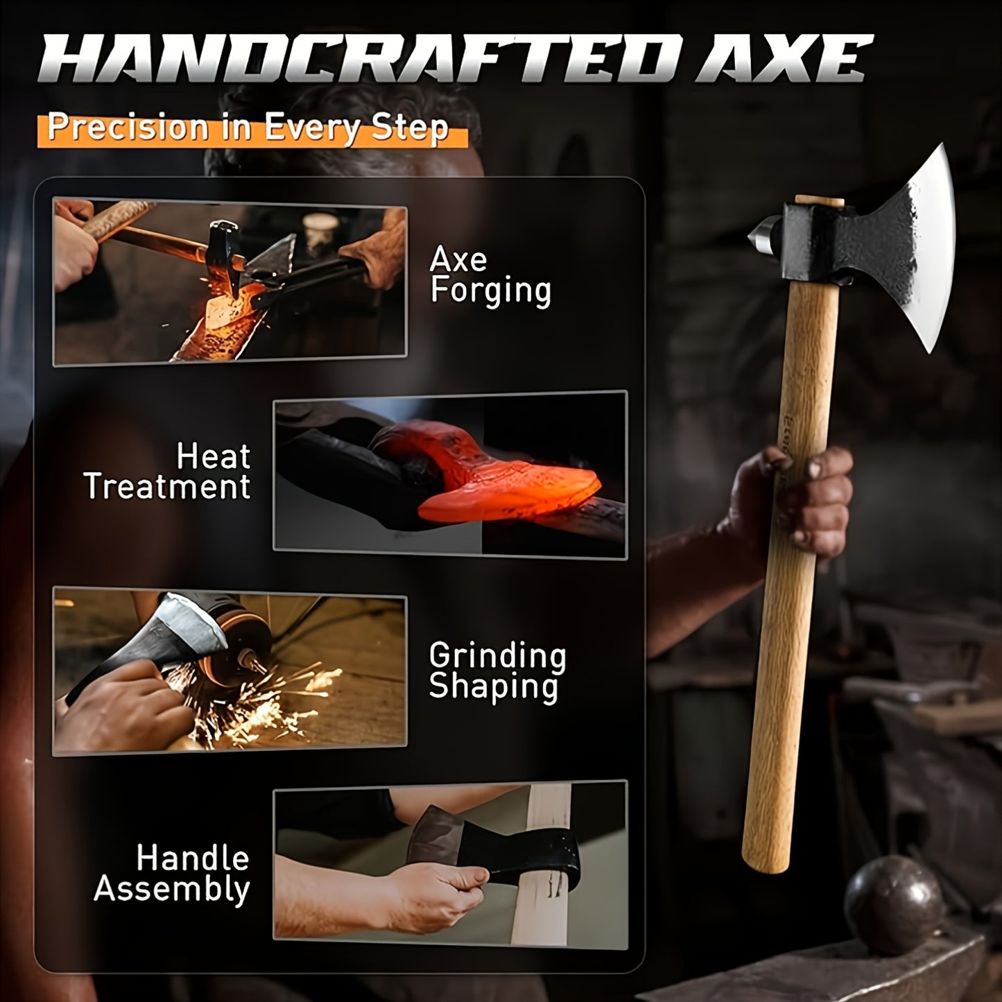 Premium Outdoor Axe Set With Sharp Blade And Wooden Handle