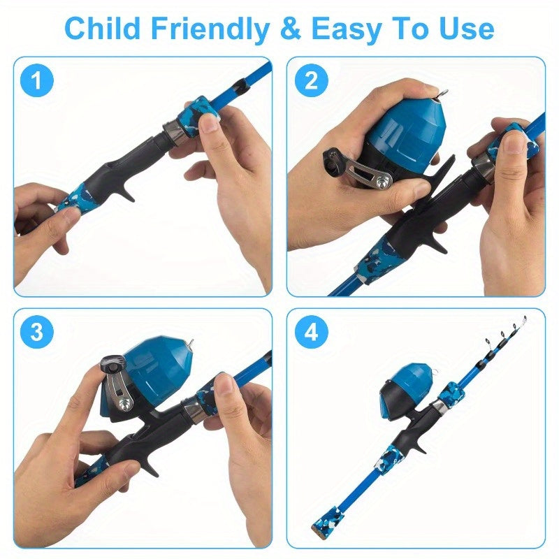 Telescopic Fishing Rod And Reel Starter Kit With Tackle Box
