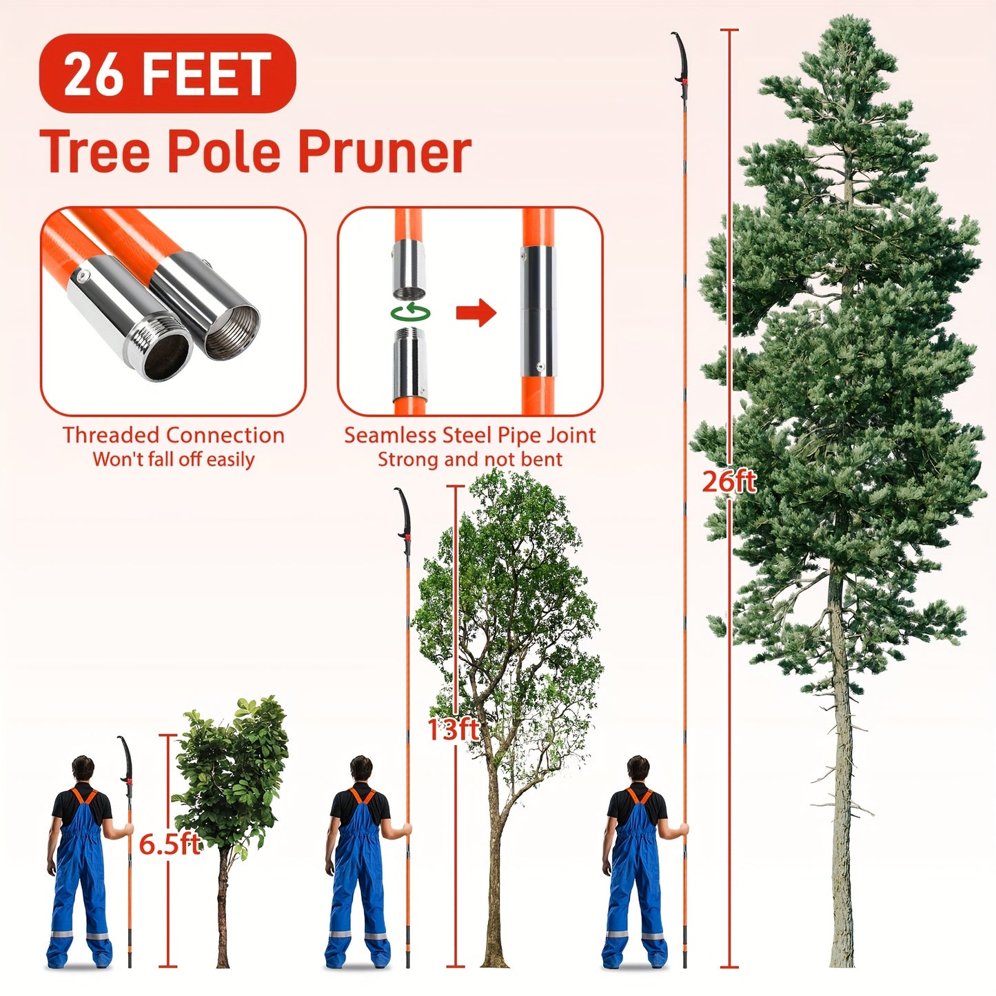 BONNLO Extendable Tree Pruner With Fiberglass Pole Saw