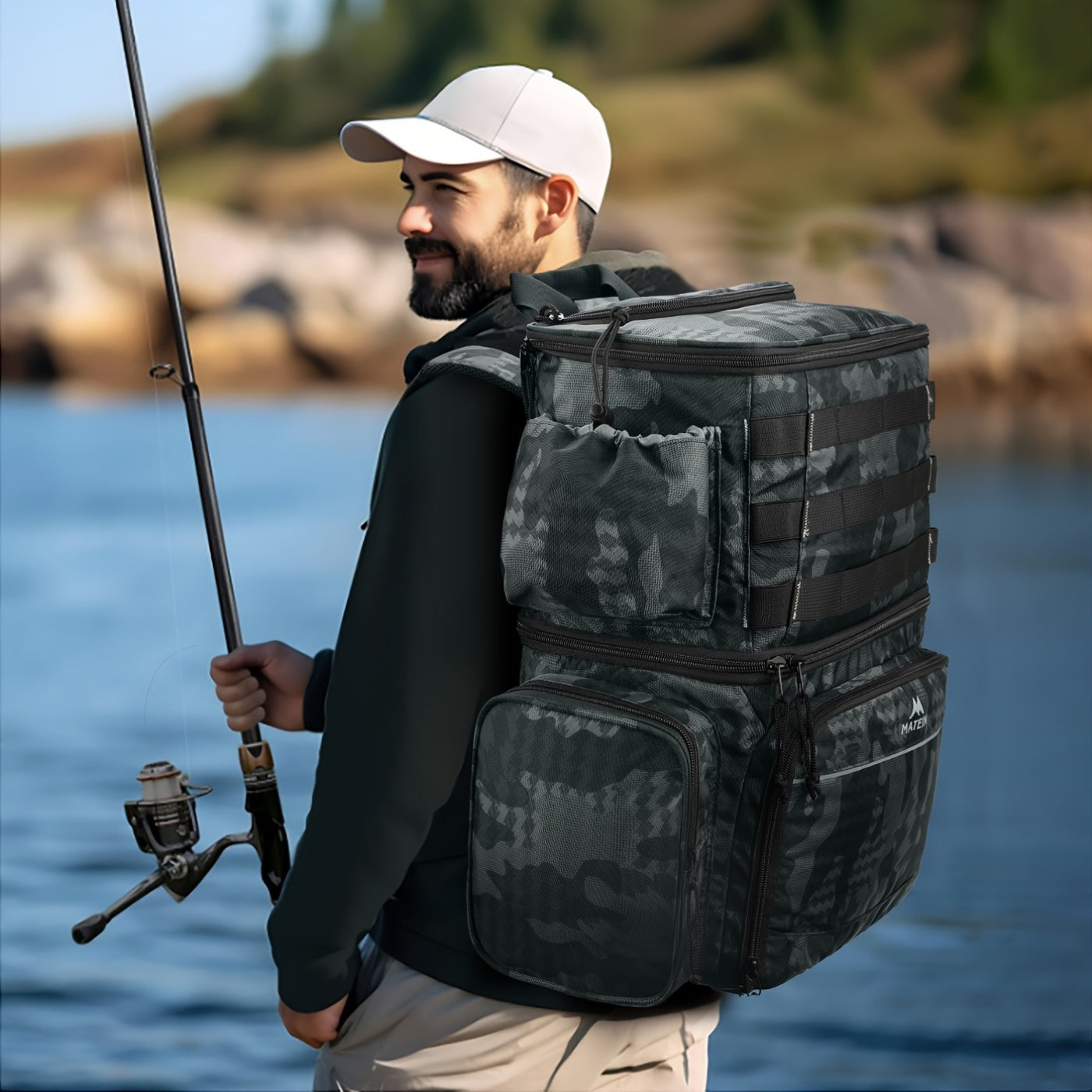 Fishing Tackle Backpack With Cooler Rod Holder Large Storage