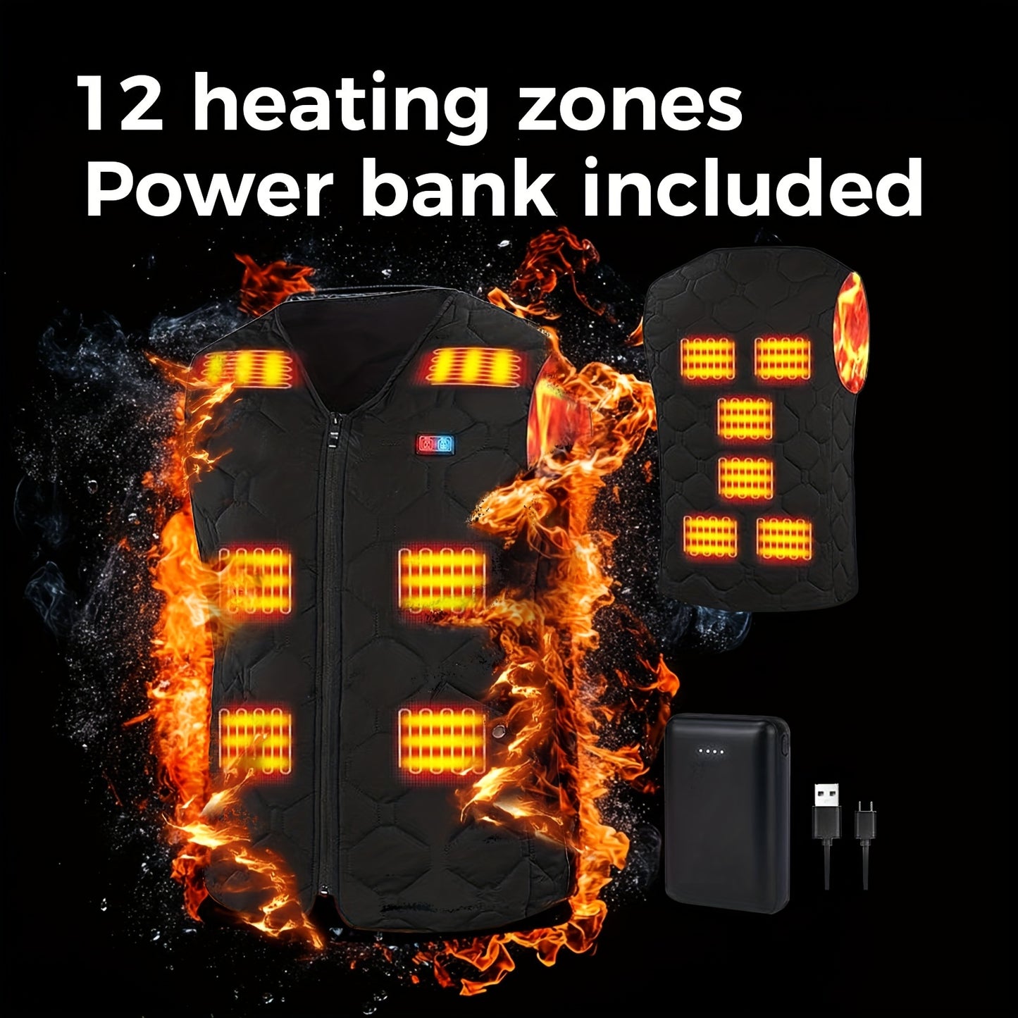 Lightweight Heated Vest with Battery Pack, Nylon Knit, Ideal for Winter Outdoor Hunting and Skiing - Black