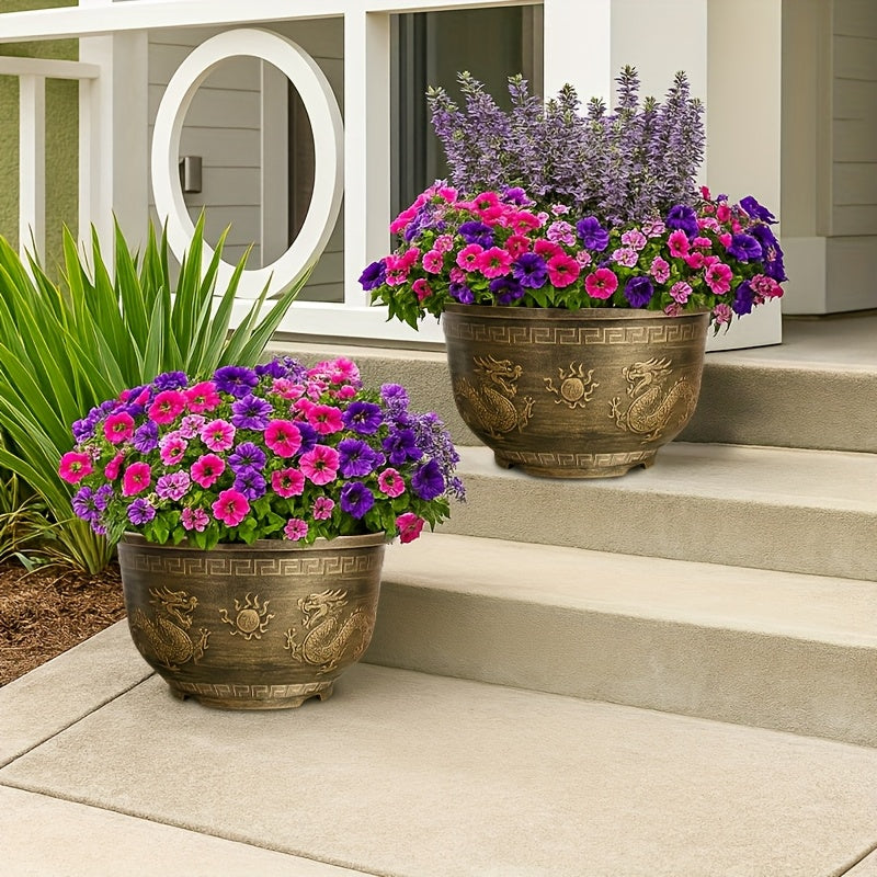 Dragon Pattern Resin Flower Pots With Drainage Holes