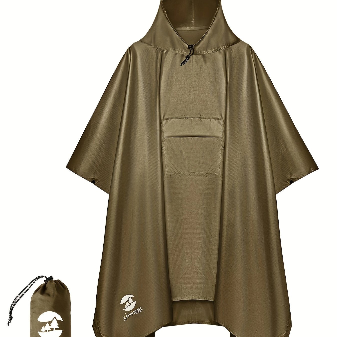 Waterproof Hooded Rain Poncho With Side Pockets For Outdoors