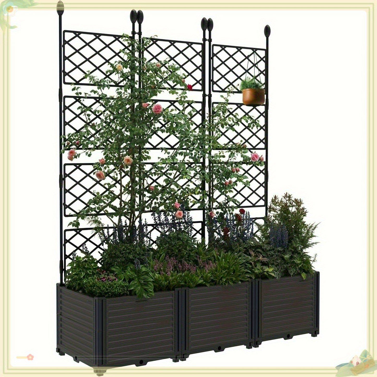Plastic Planter Box With Trellis Garden Bed On Wheels