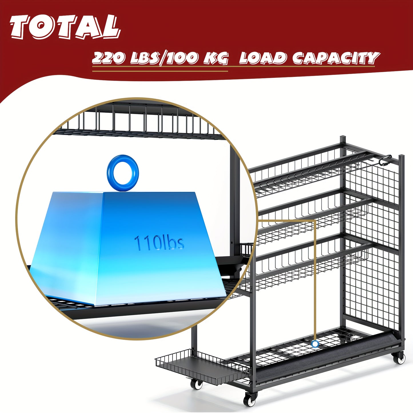 Large Fishing Rod Storage Cart With 15 Hooks And Wheels