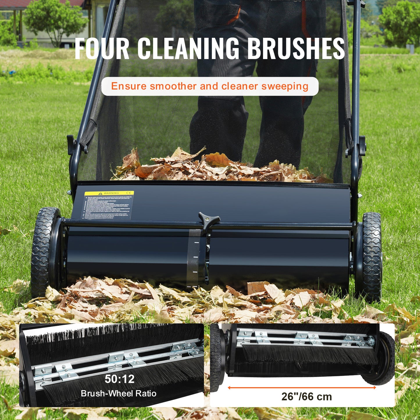 VEVOR Push Lawn Sweeper With Large Capacity Leaf Collector