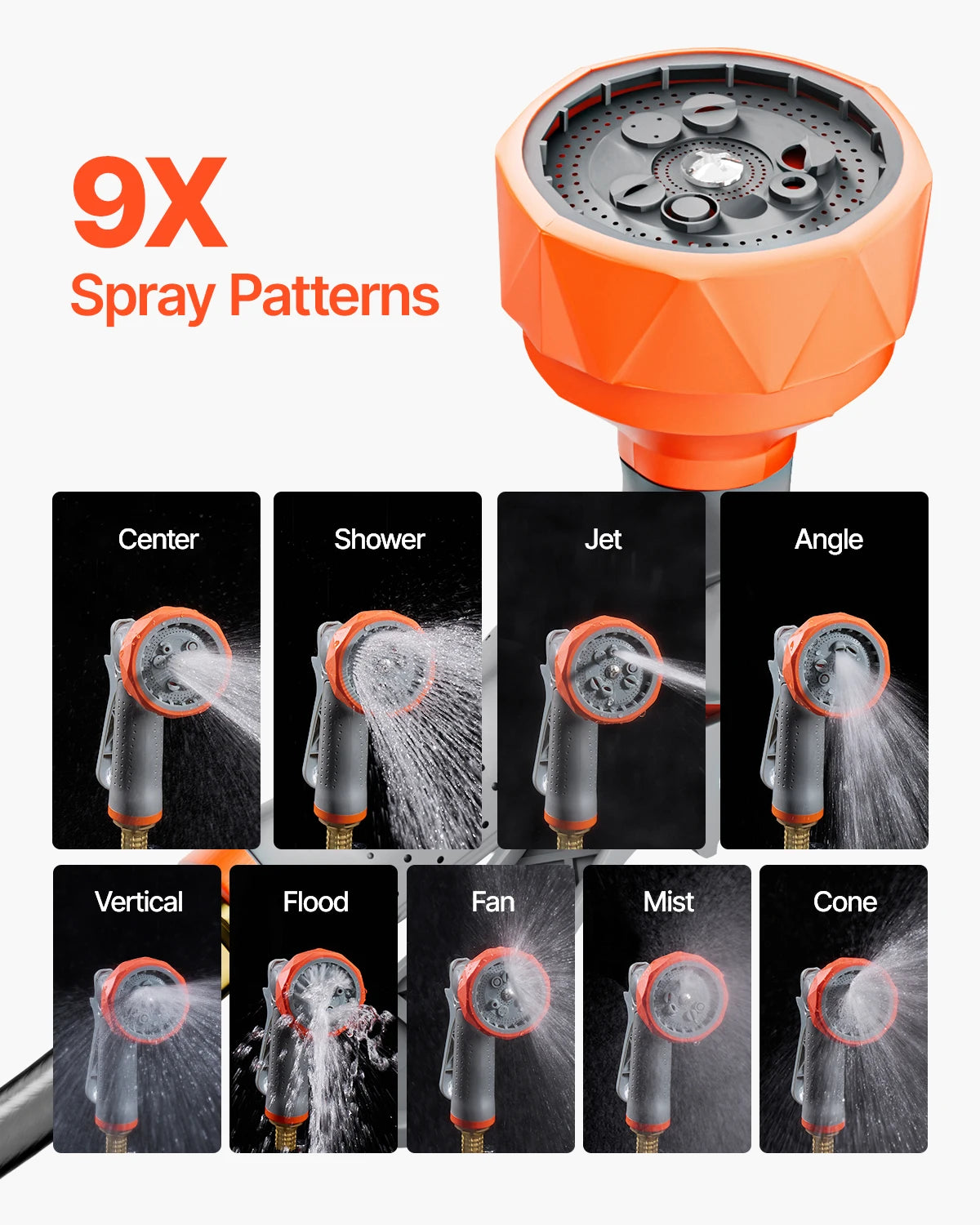 Retractable Garden Hose Reel With Nine Pattern Nozzle Wall Mounted