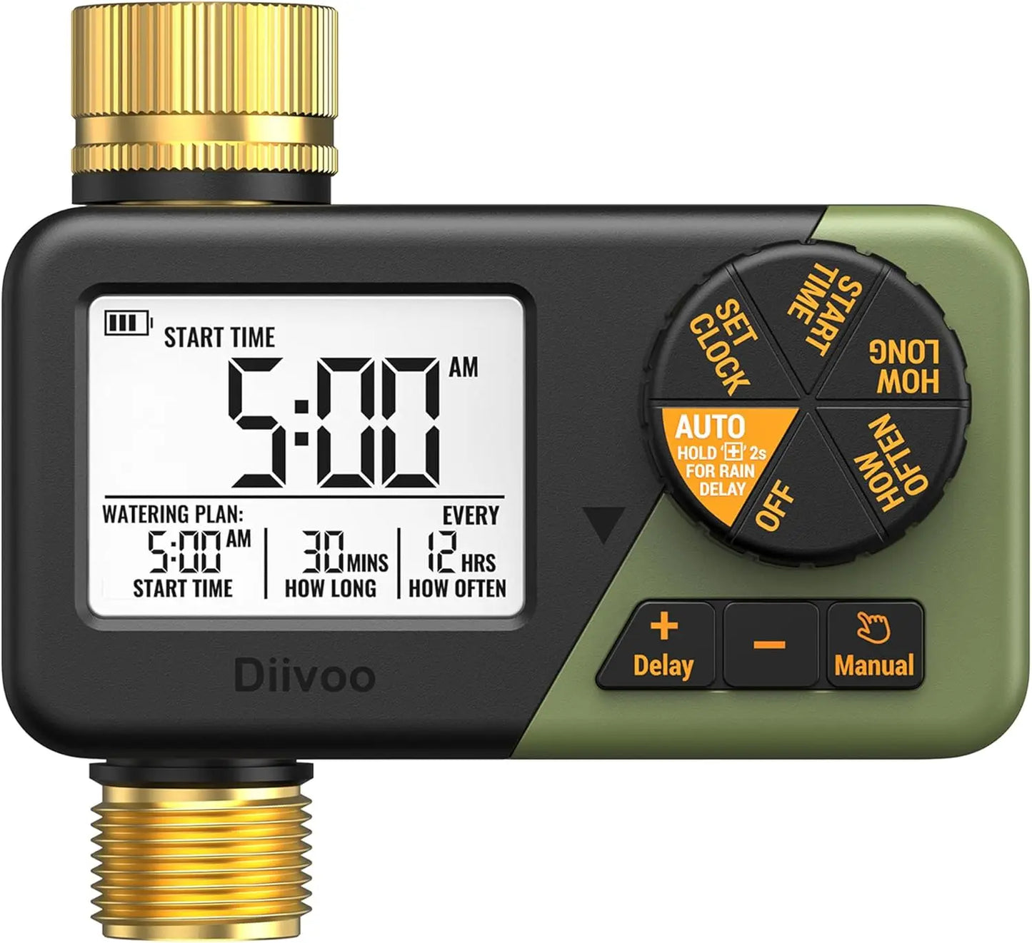 Diivoo 3 Zone Garden Water Timer Brass Inlets Programmable Irrigation