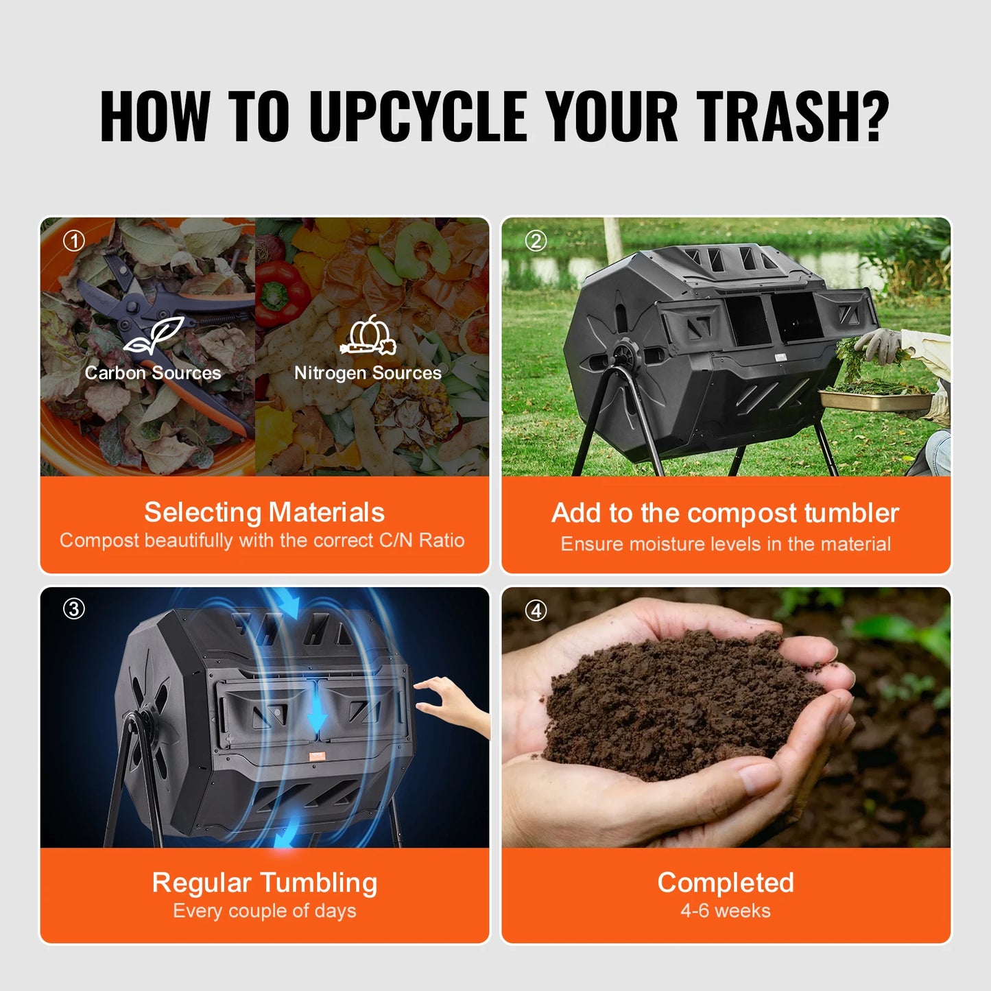 Dual Chamber Tumbling Composter BPA Free Garden Bin