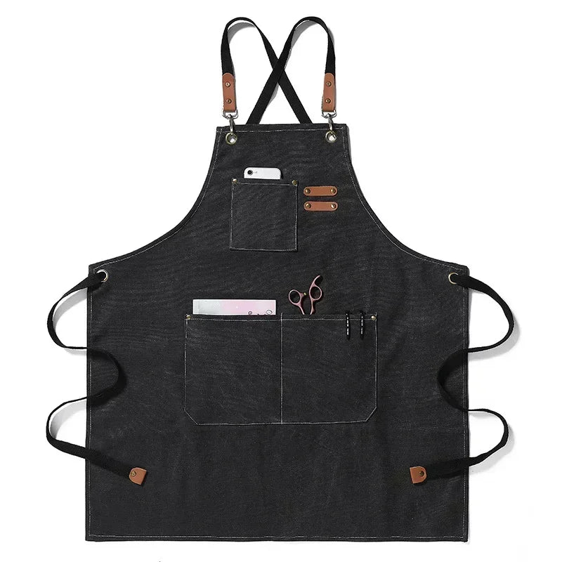 Hebei Canvas Kitchen Apron For Chefs And Restaurant Staff With Cross Back Design