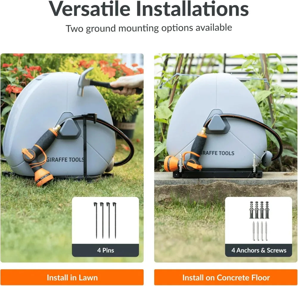 Retractable Garden Hose Reel Auto Rewind Ground Mount 360 Swivel