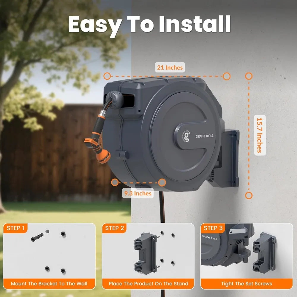Retractable Garden Hose Reel Wall Mounted Lock At Any Length