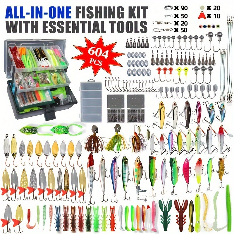 606 Pcs Fishing Lure Set Kit Soft And Hard Baits