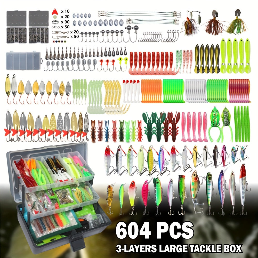 604 Pcs Fishing Lures Tackle Kit Set Crankbaits And Hooks