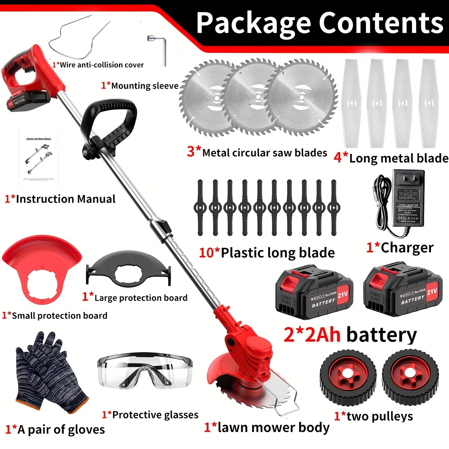 21V Cordless Lawn Mower With Dual Batteries And Blades