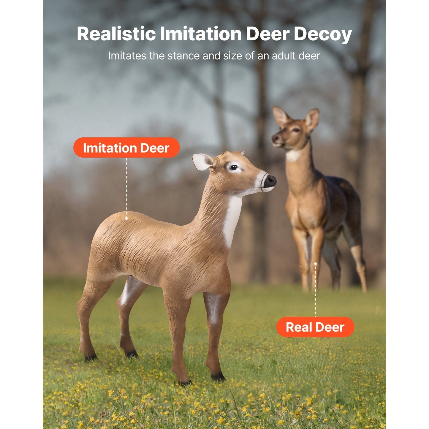 VEVOR Deer Decoy Outdoor Realistic Durable Doe Decoys for Hunting Foldable Legs 1-Pack